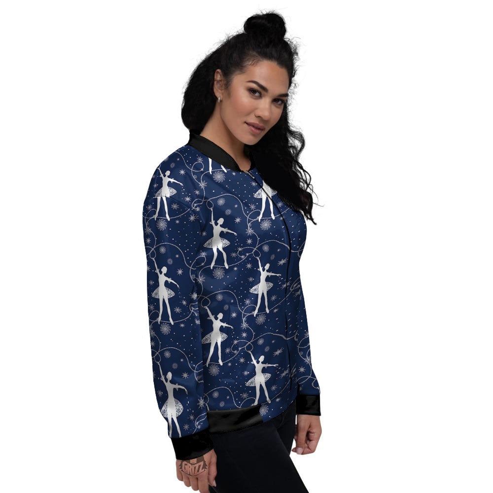 Ballet Snowflake Print Pattern Women's Bomber Jacket-grizzshop
