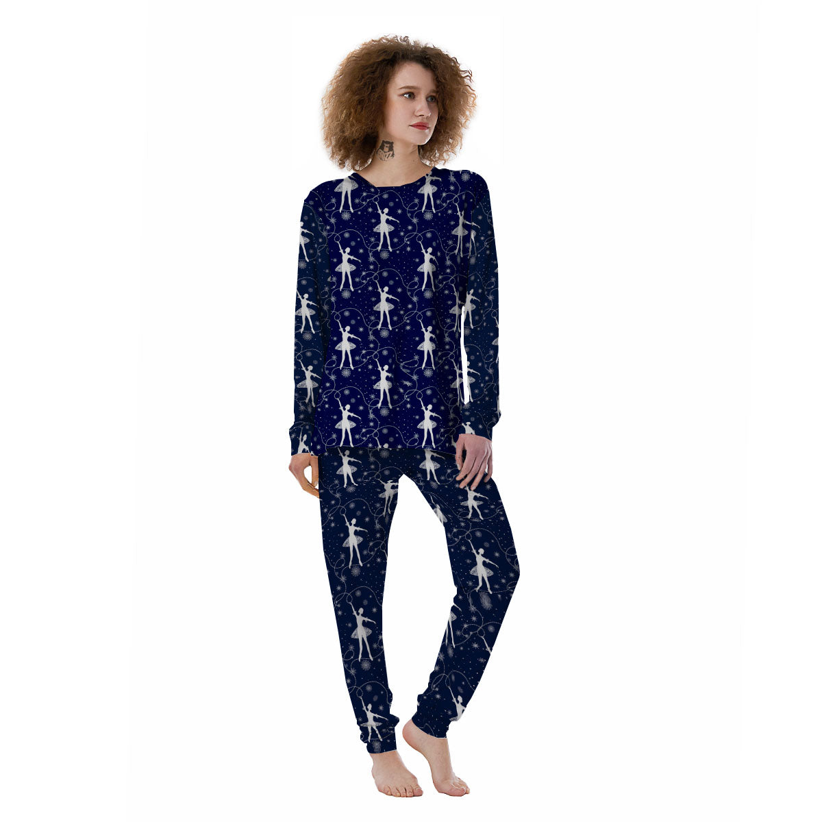 Ballet Snowflake Print Pattern Women's Pajamas-grizzshop