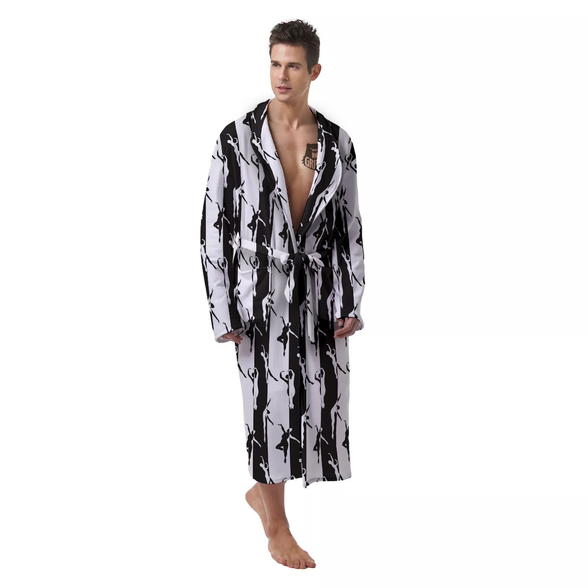 Ballet White And Black Print Pattern Men's Robe-grizzshop