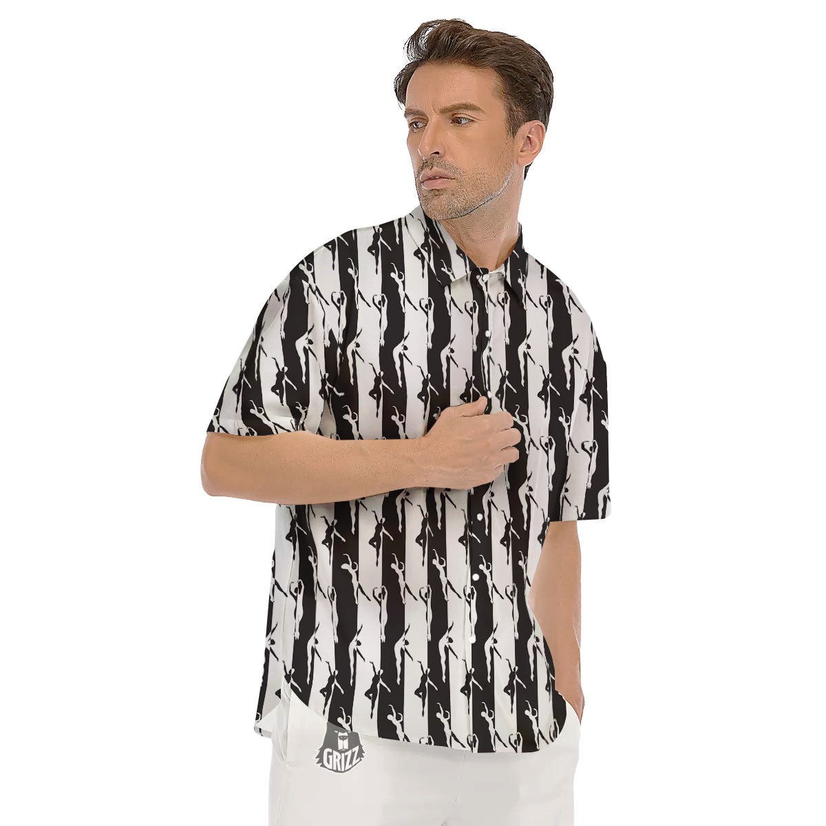 Ballet White And Black Print Pattern Men's Short Sleeve Shirts-grizzshop