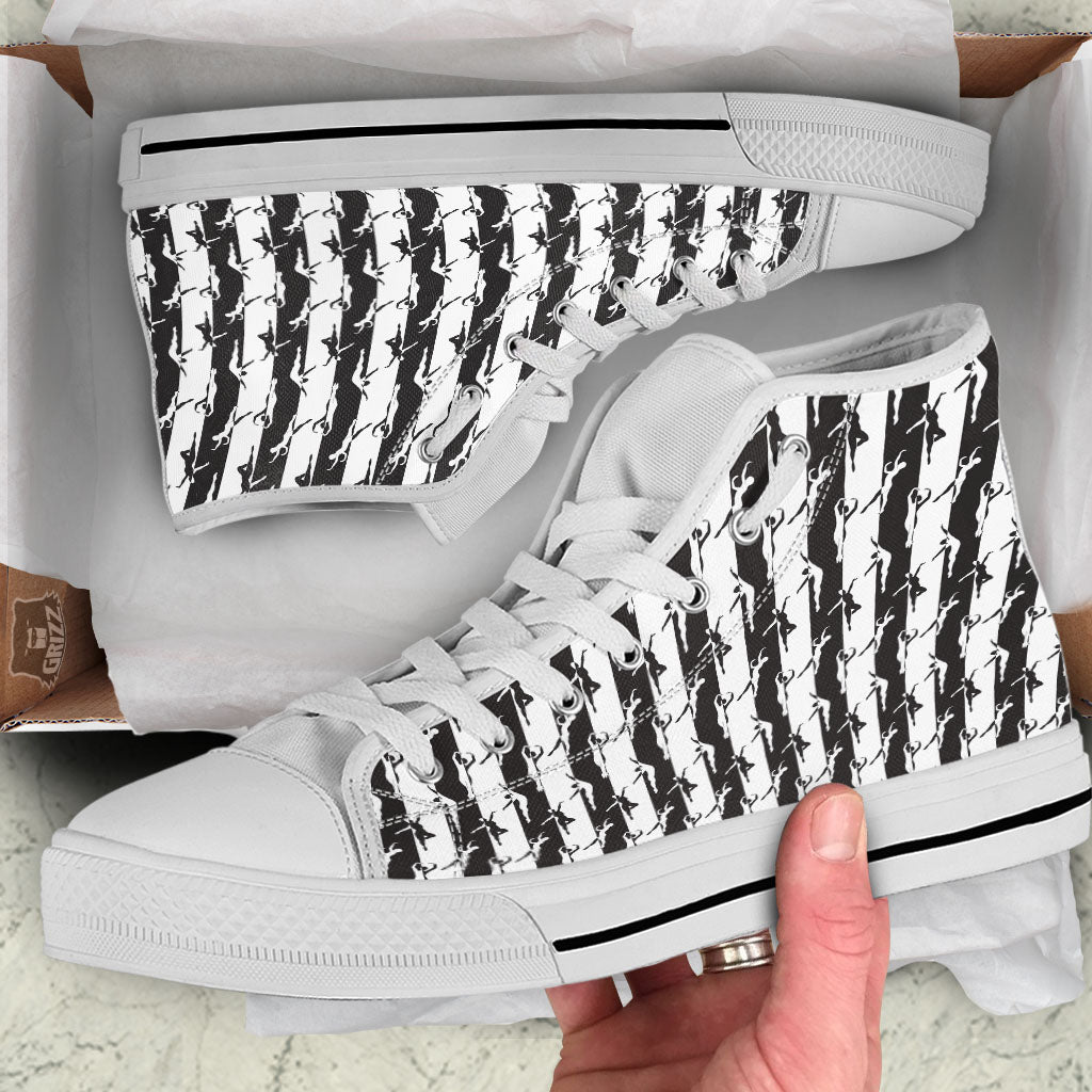 Ballet White And Black Print Pattern White High Top Shoes-grizzshop