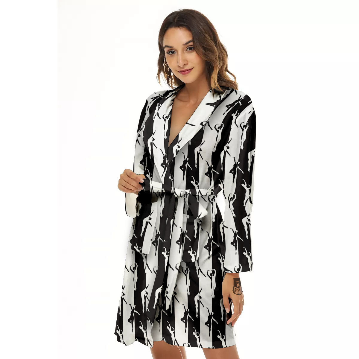 Ballet White And Black Print Pattern Women's Robe-grizzshop