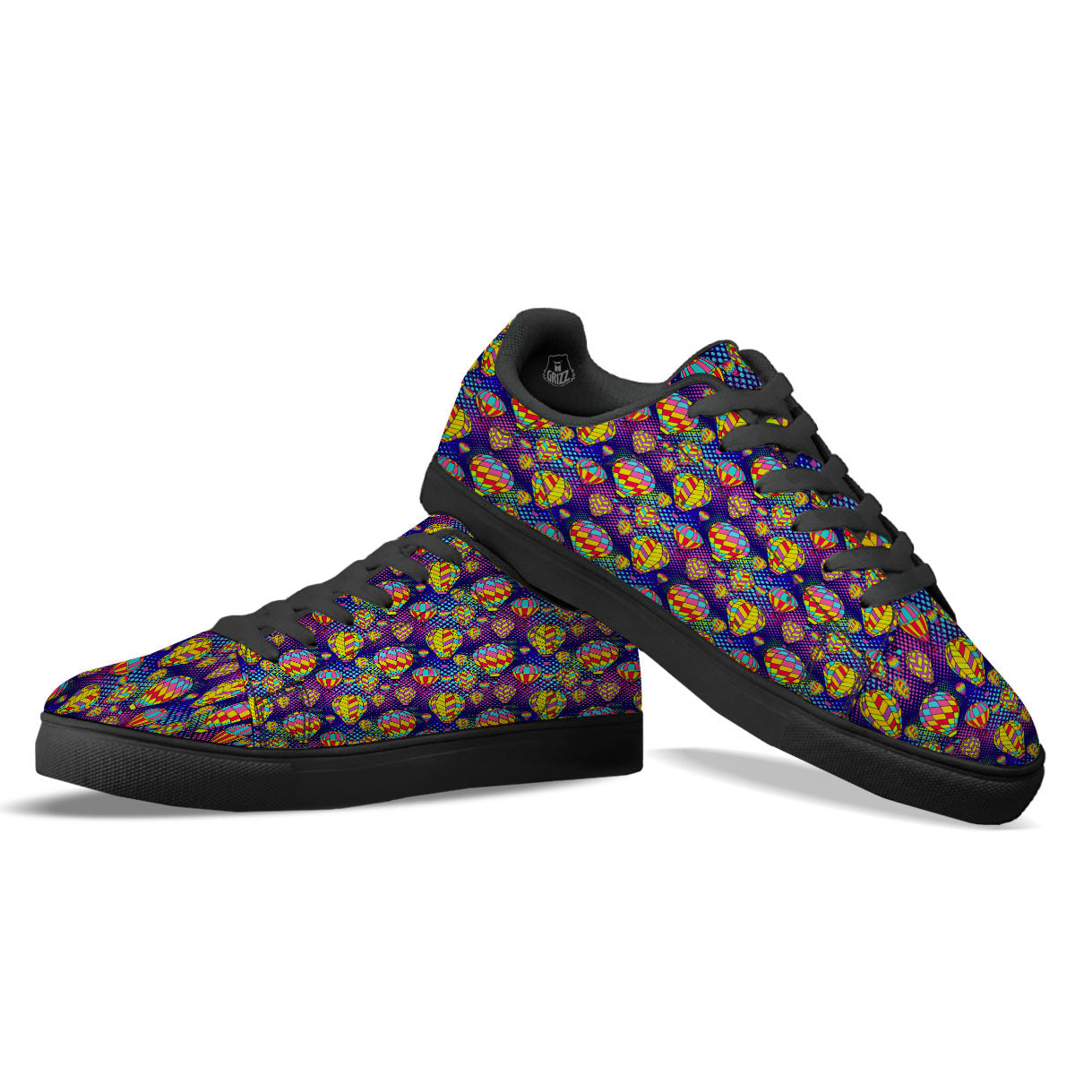 Balloon Air Retro Print Pattern Black Low Top Sneakers-grizzshop