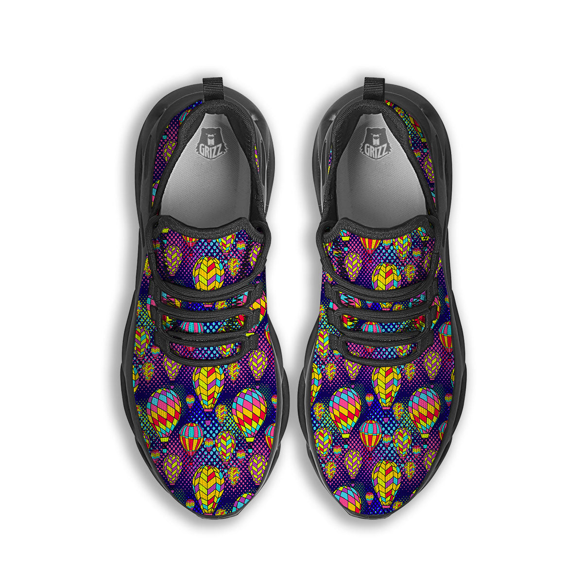 Balloon Air Retro Print Pattern Black Running Shoes-grizzshop