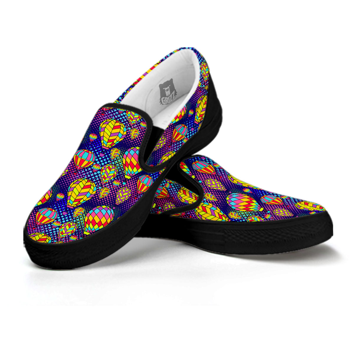 Balloon Air Retro Print Pattern Black Slip On Shoes-grizzshop