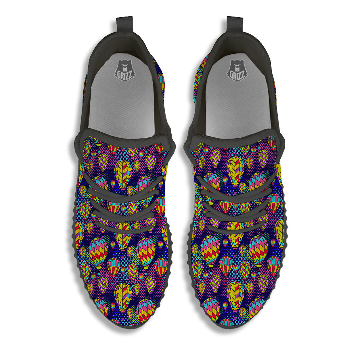 Balloon Air Retro Print Pattern Black Walking Shoes-grizzshop