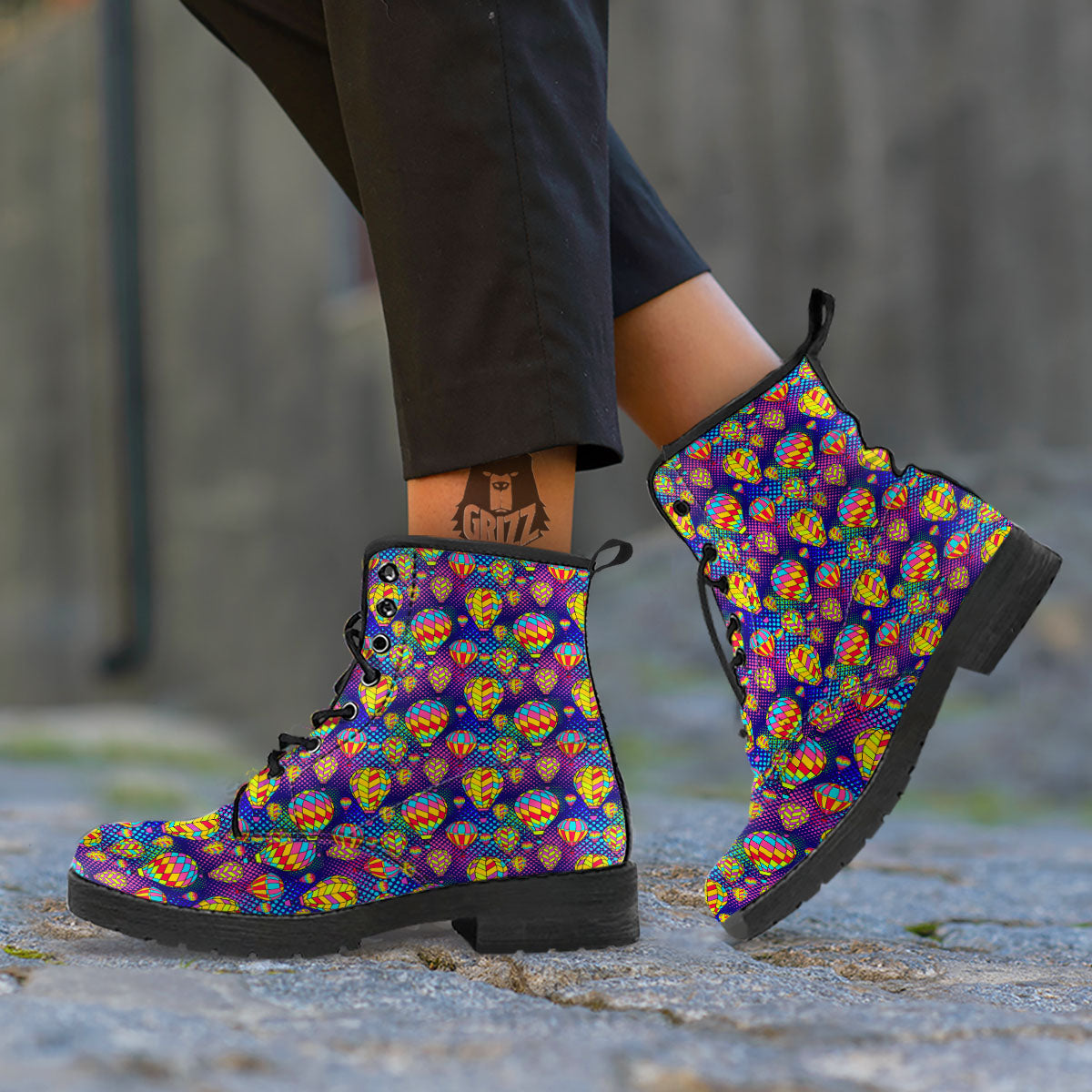 Balloon Air Retro Print Pattern Leather Boots-grizzshop
