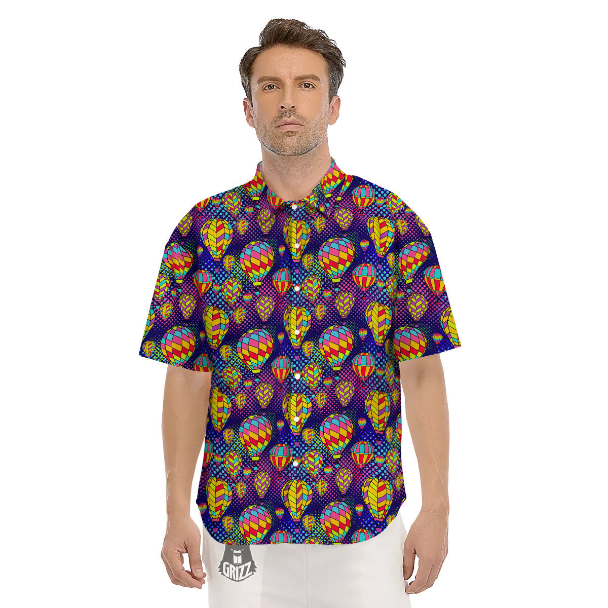 Balloon Air Retro Print Pattern Men's Short Sleeve Shirts-grizzshop