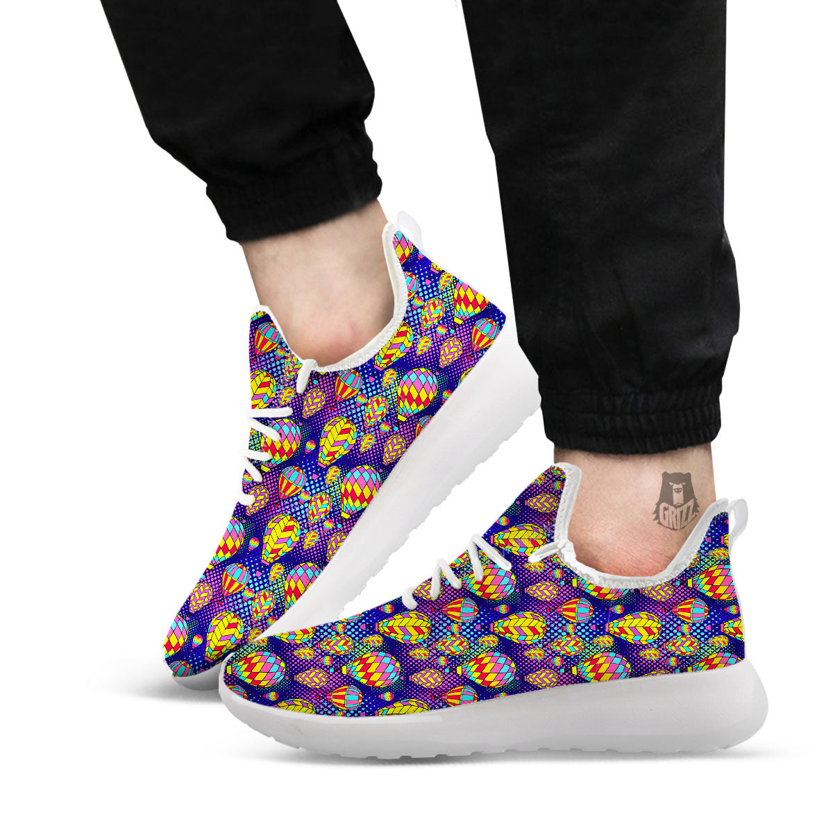 Balloon Air Retro Print Pattern White Athletic Shoes-grizzshop