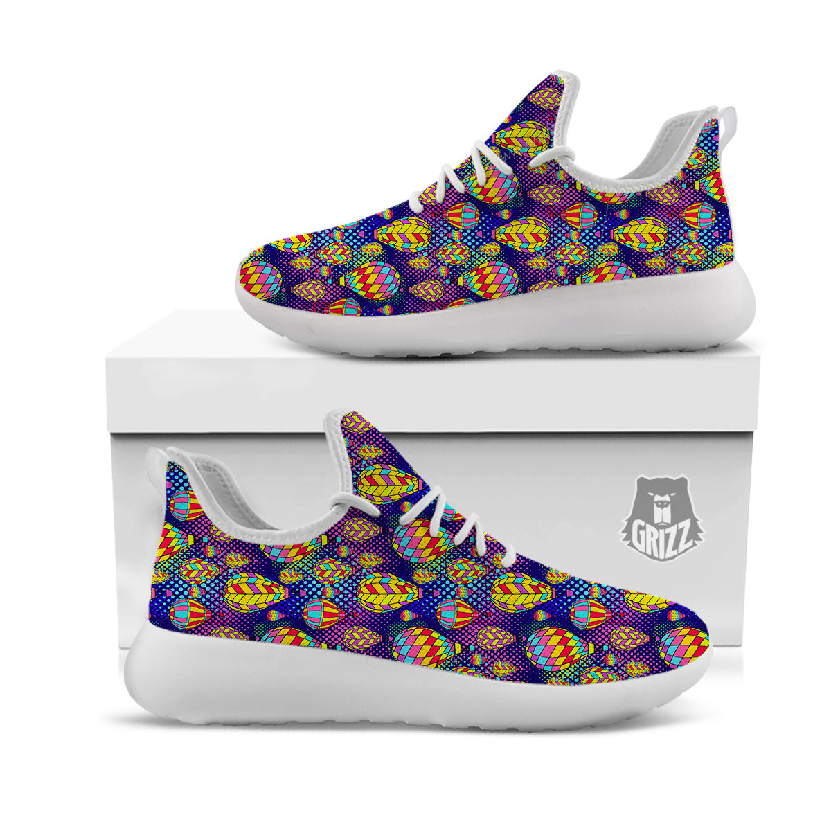 Balloon Air Retro Print Pattern White Athletic Shoes-grizzshop