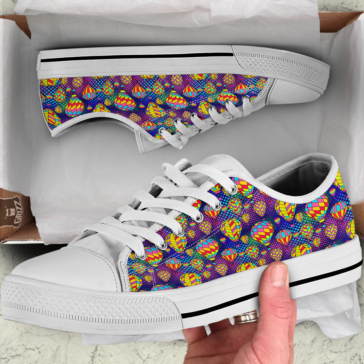 Balloon Air Retro Print Pattern White Low Top Shoes-grizzshop