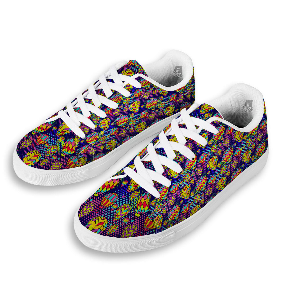 Balloon Air Retro Print Pattern White Low Top Sneakers-grizzshop