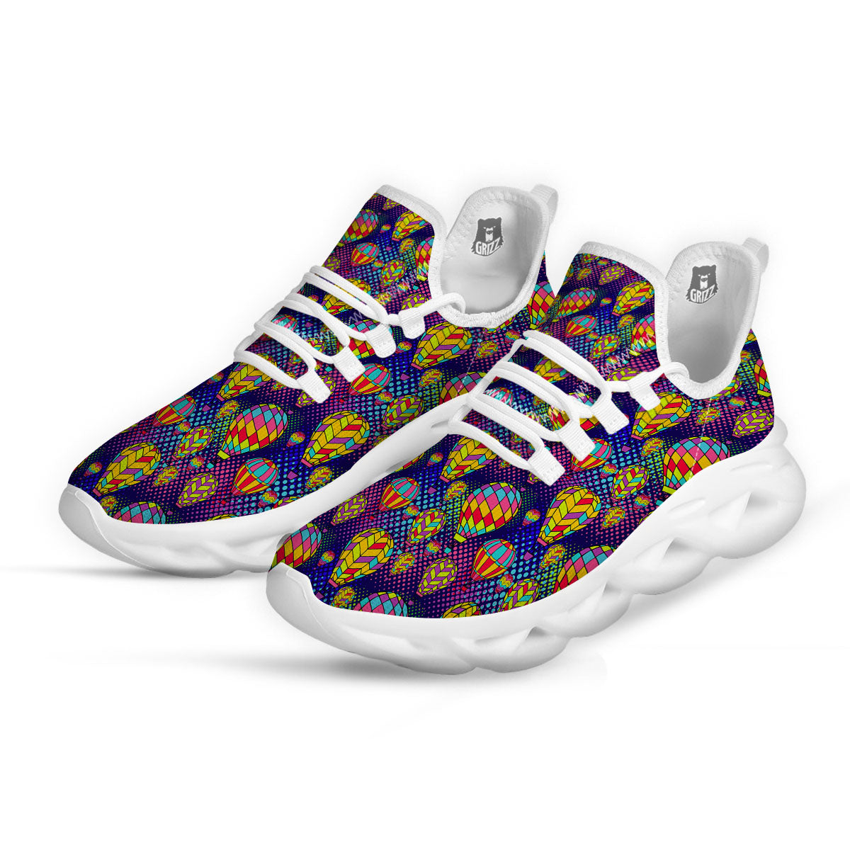 Balloon Air Retro Print Pattern White Running Shoes-grizzshop