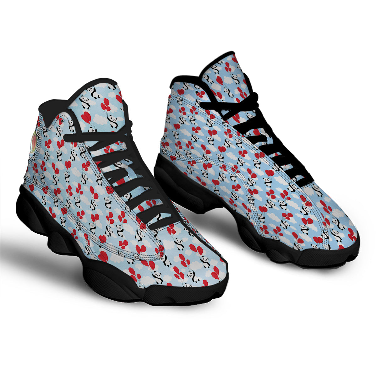 Balloon And Cute Panda Print Pattern Black Basketball Shoes-grizzshop