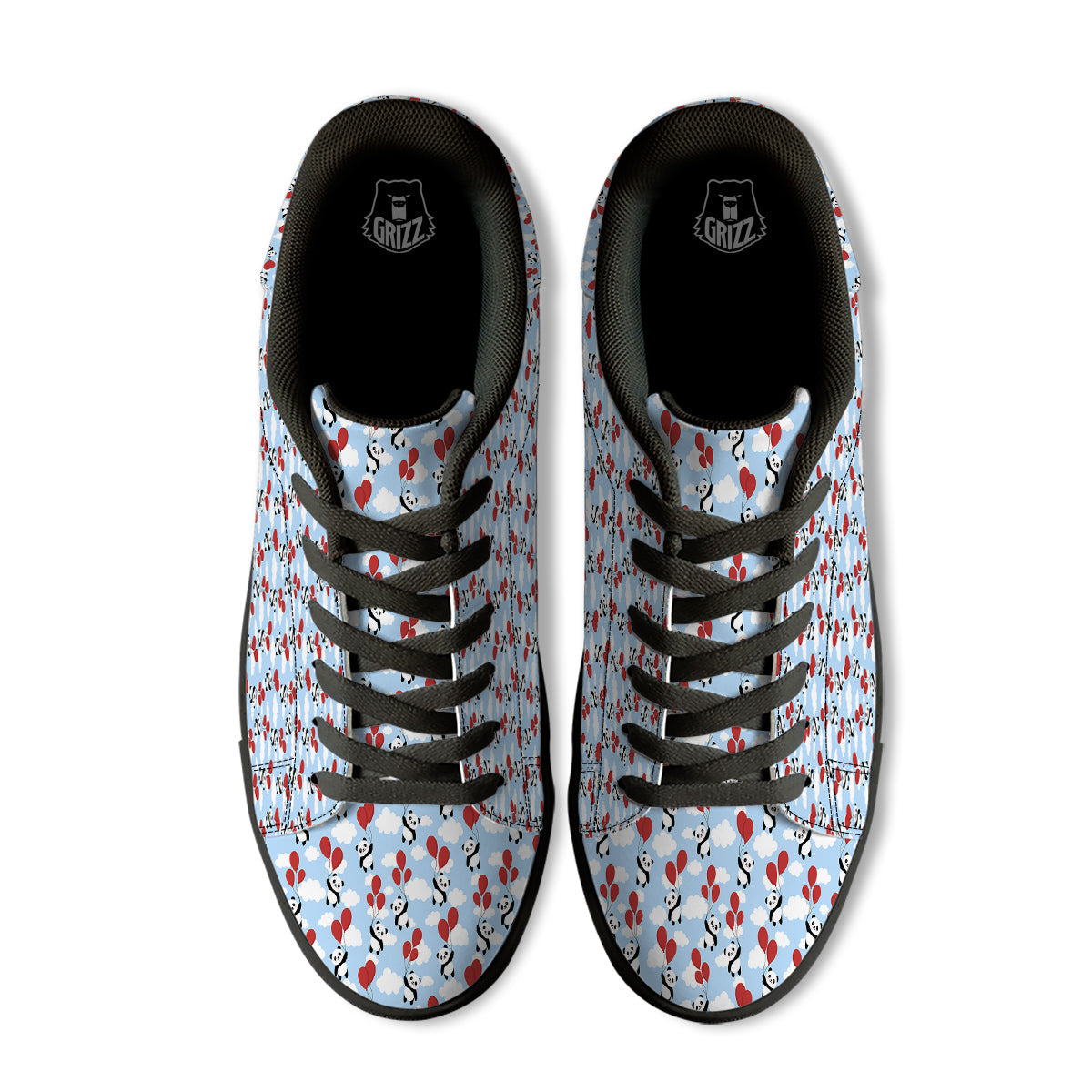 Balloon And Cute Panda Print Pattern Black Low Top Sneakers-grizzshop