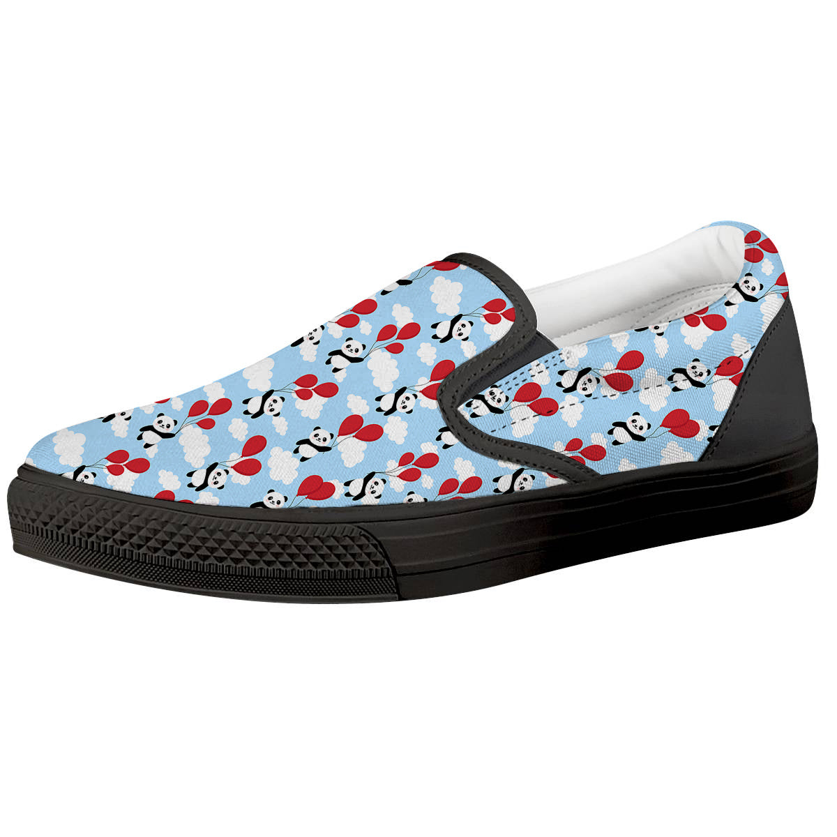 Balloon And Cute Panda Print Pattern Black Slip On Shoes-grizzshop