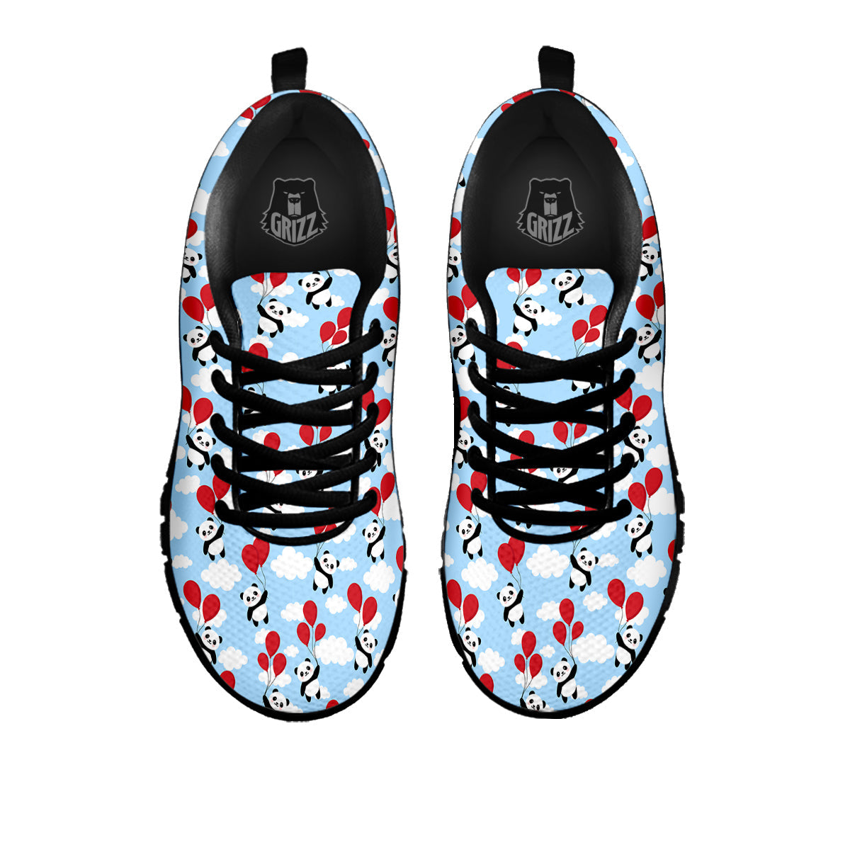 Balloon And Cute Panda Print Pattern Black Sneaker-grizzshop