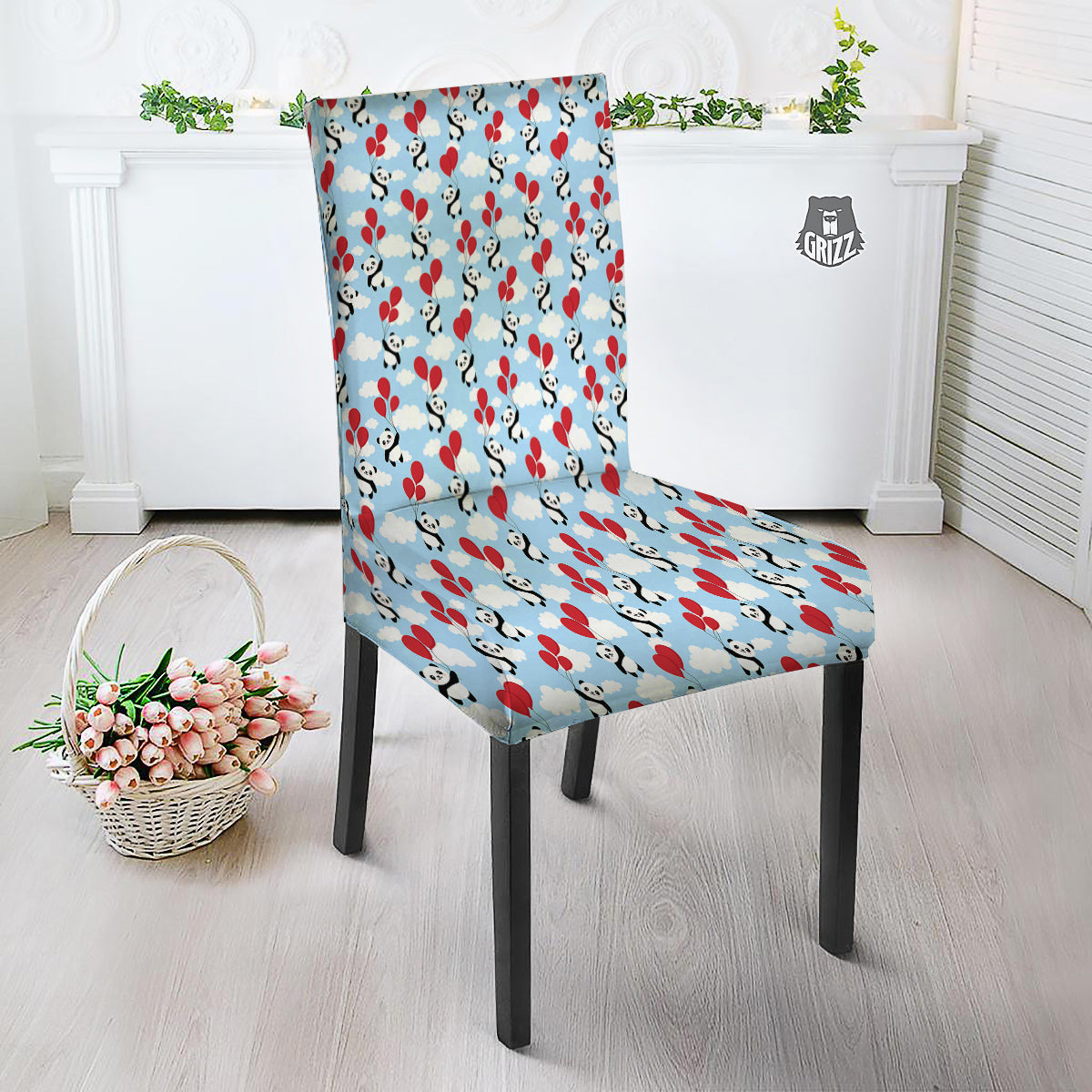 Balloon And Cute Panda Print Pattern Dining Chair Slipcover-grizzshop