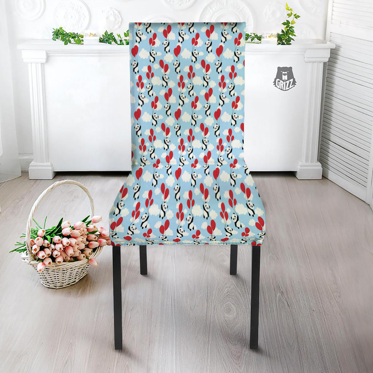Balloon And Cute Panda Print Pattern Dining Chair Slipcover-grizzshop