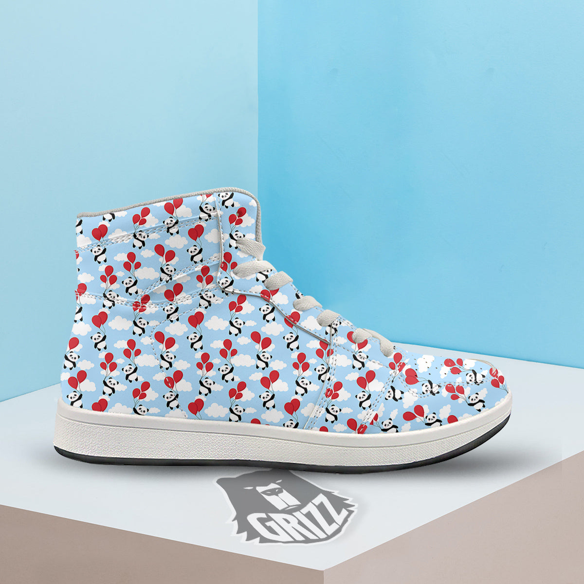 Balloon And Cute Panda Print Pattern High Top Sneakers-grizzshop