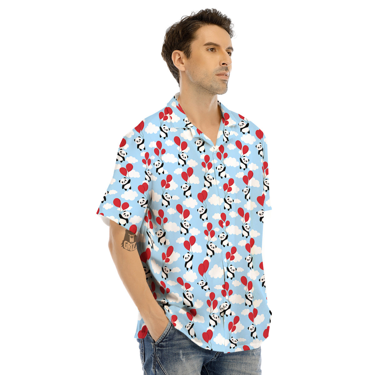 Balloon And Cute Panda Print Pattern Men's Hawaiian Shirt-grizzshop