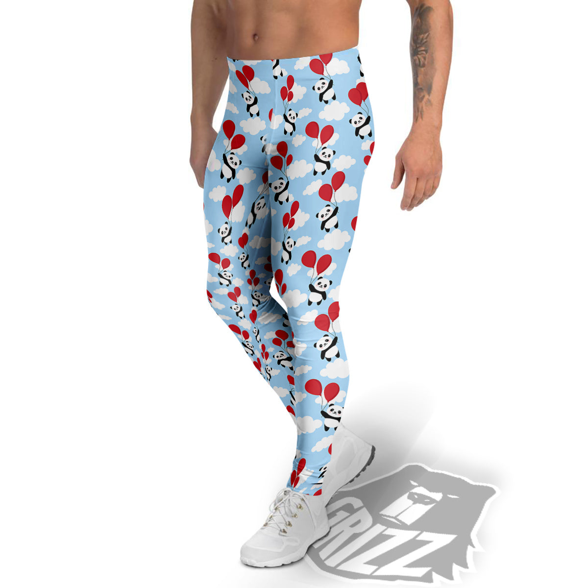Balloon And Cute Panda Print Pattern Men's Leggings-grizzshop