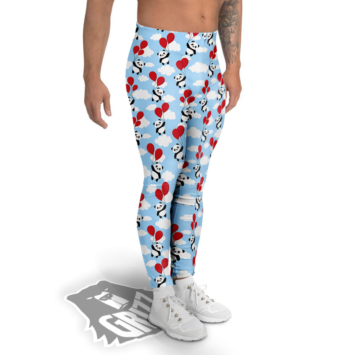 Balloon And Cute Panda Print Pattern Men's Leggings-grizzshop