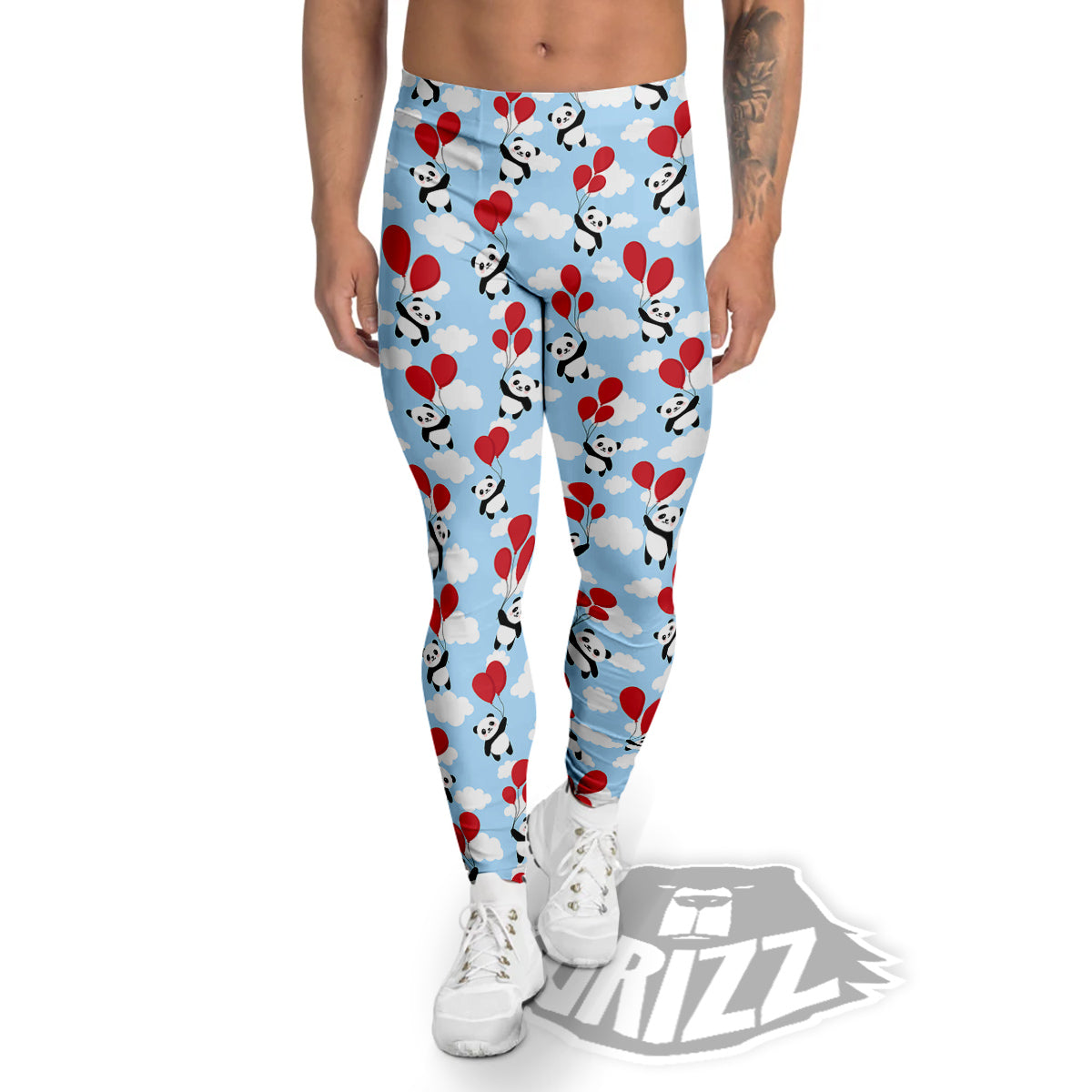 Balloon And Cute Panda Print Pattern Men's Leggings-grizzshop