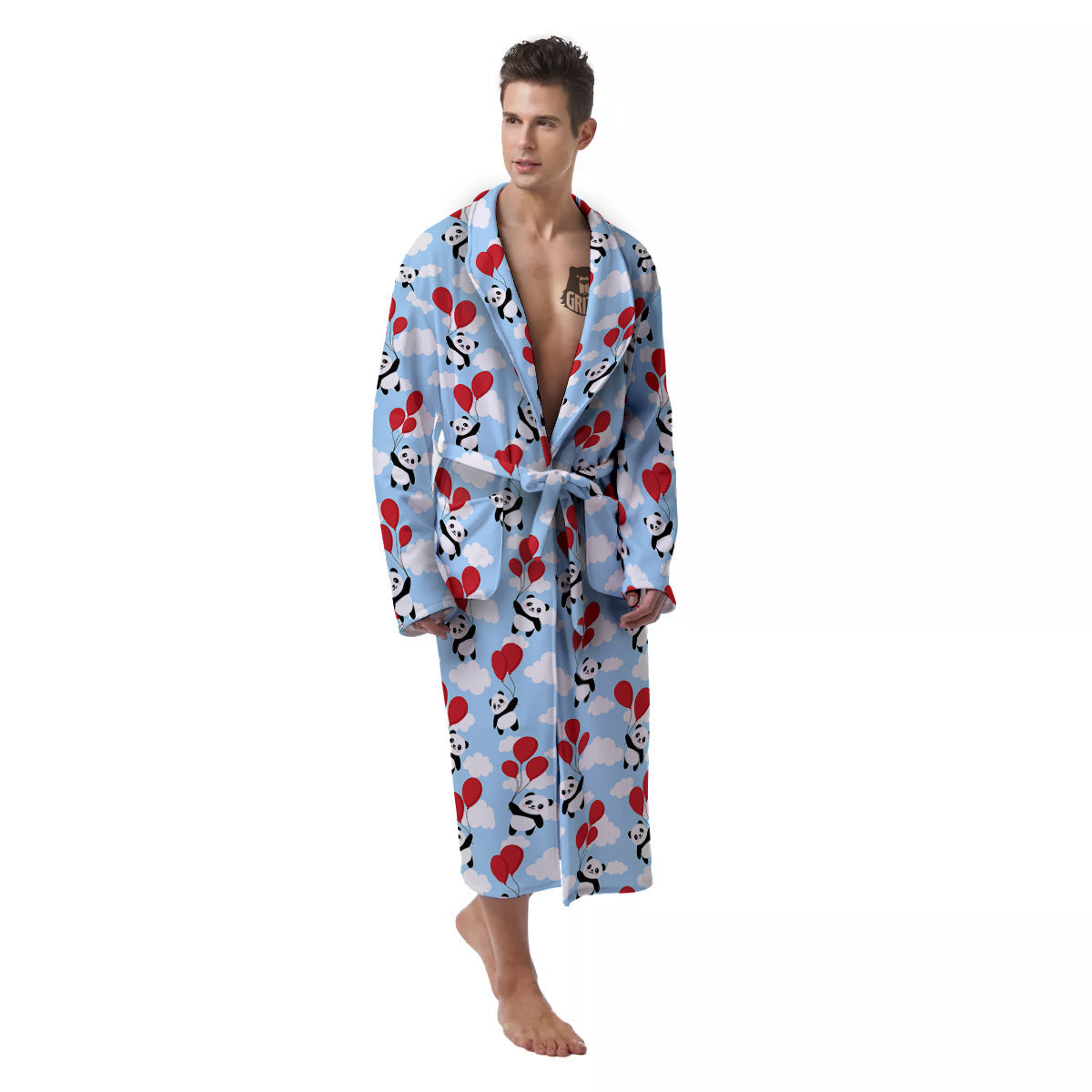 Balloon And Cute Panda Print Pattern Men's Robe-grizzshop