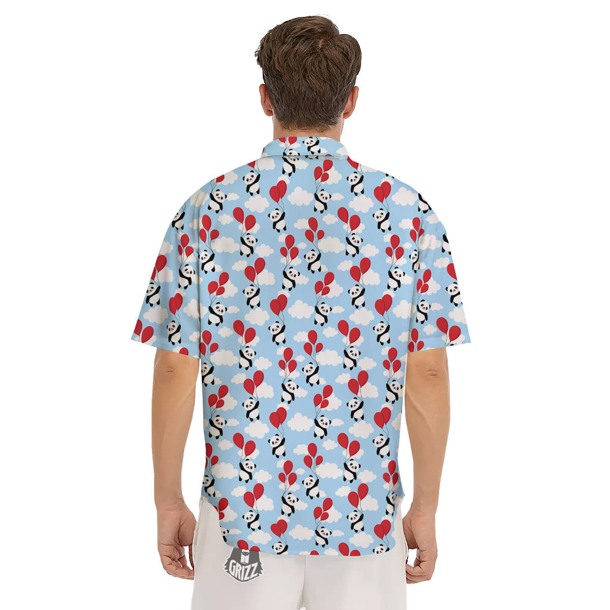 Balloon And Cute Panda Print Pattern Men's Short Sleeve Shirts-grizzshop