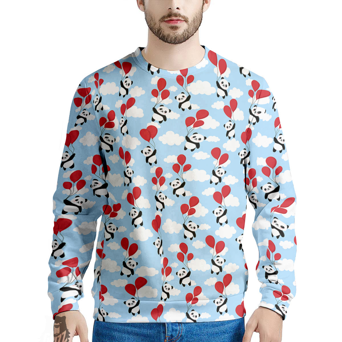 Balloon And Cute Panda Print Pattern Men's Sweatshirt-grizzshop
