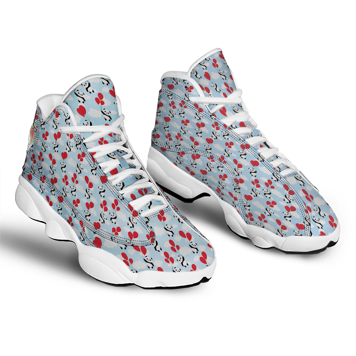 Balloon And Cute Panda Print Pattern White Basketball Shoes-grizzshop