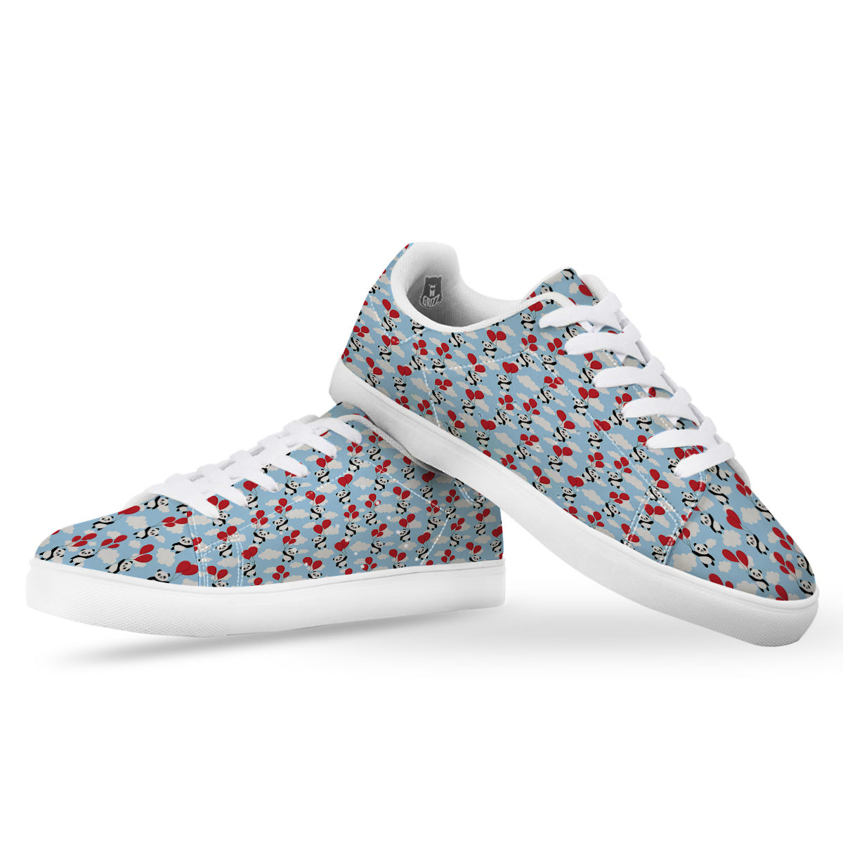 Balloon And Cute Panda Print Pattern White Low Top Sneakers-grizzshop