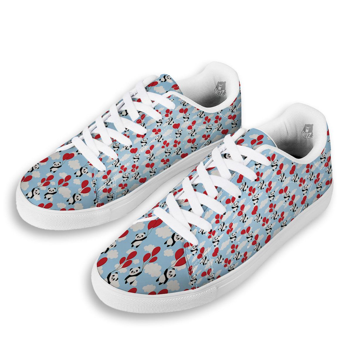 Balloon And Cute Panda Print Pattern White Low Top Sneakers-grizzshop