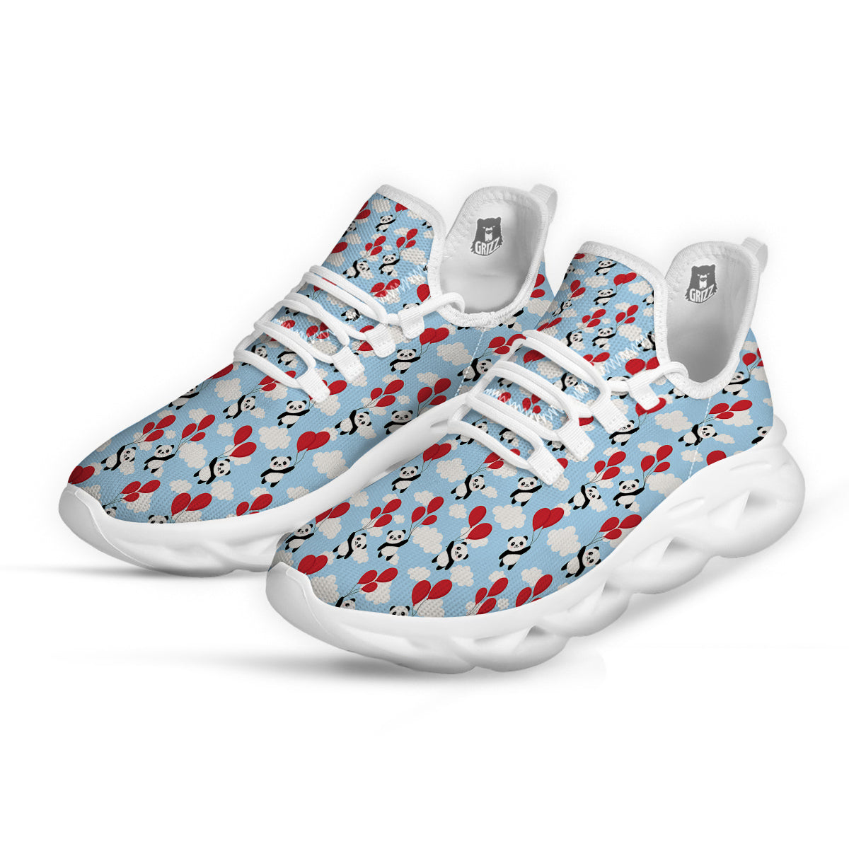 Balloon And Cute Panda Print Pattern White Running Shoes-grizzshop
