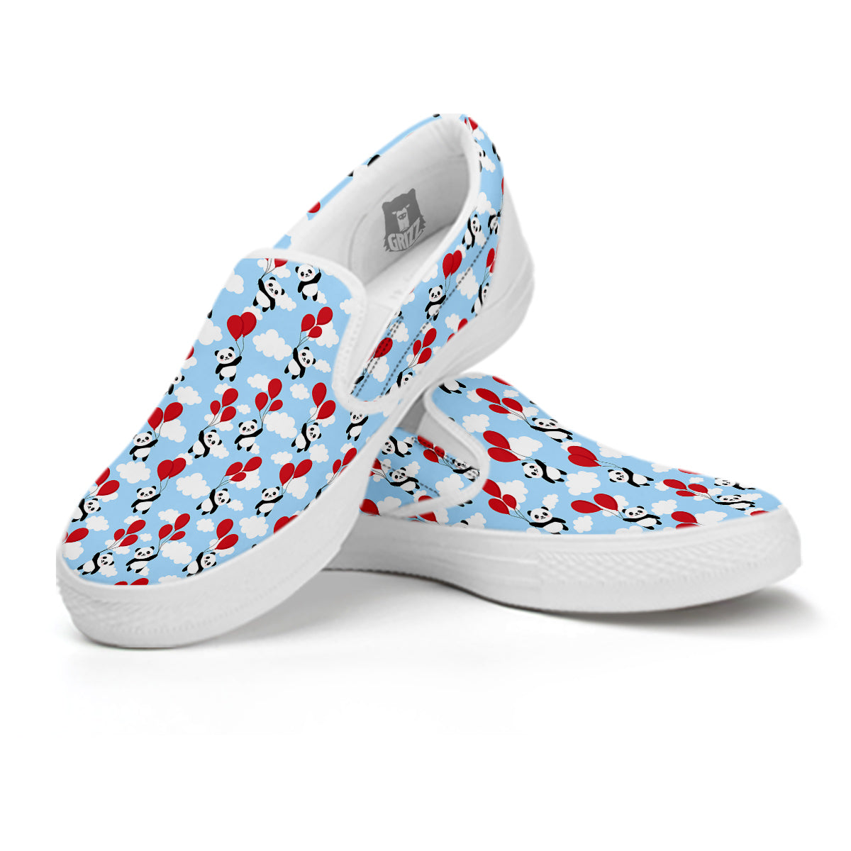 Balloon And Cute Panda Print Pattern White Slip On Shoes-grizzshop