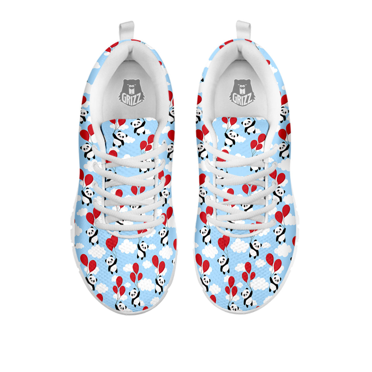 Balloon And Cute Panda Print Pattern White Sneaker-grizzshop