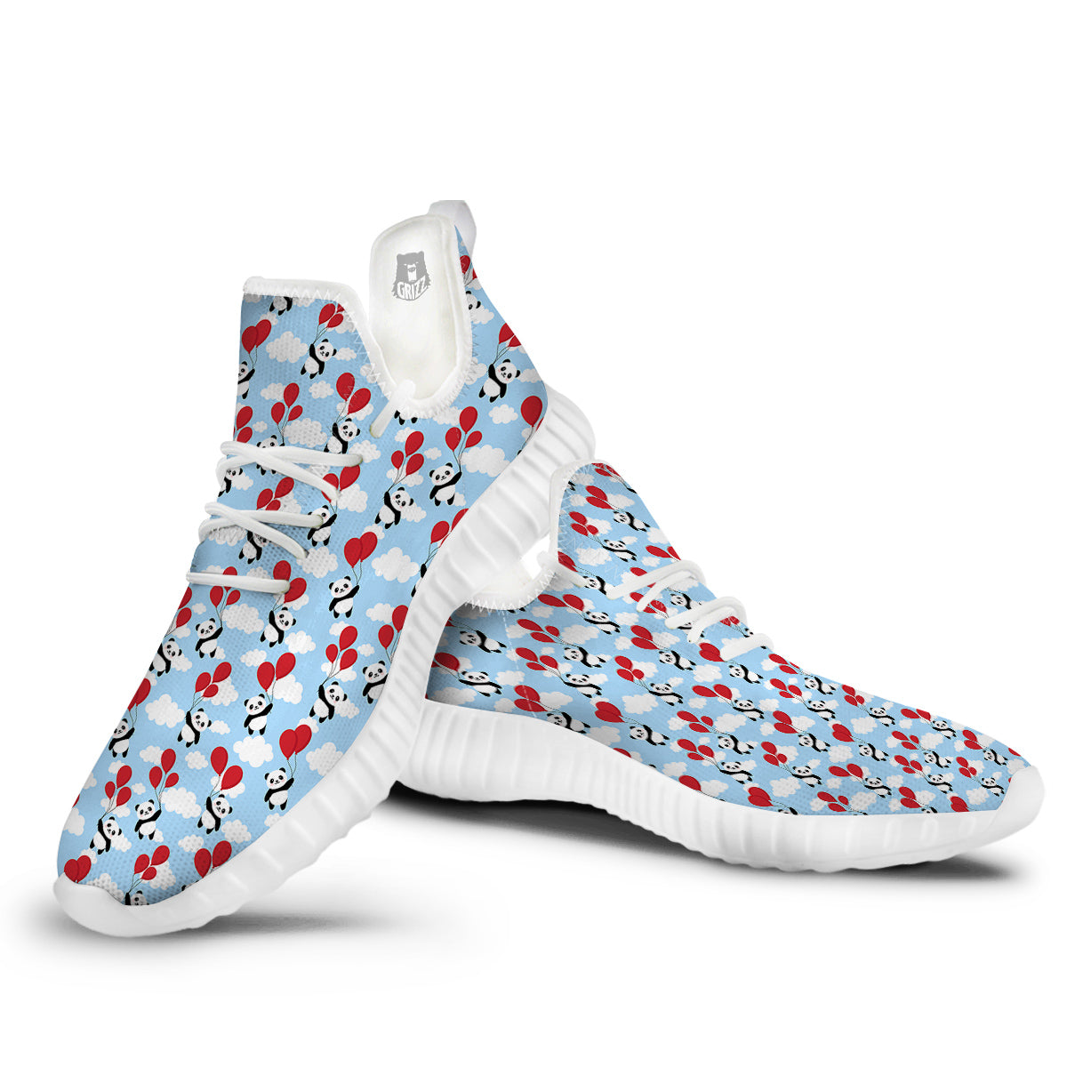 Balloon And Cute Panda Print Pattern White Walking Shoes-grizzshop