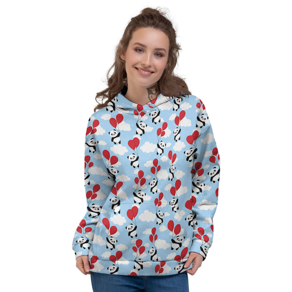 Balloon And Cute Panda Print Pattern Women's Hoodie-grizzshop