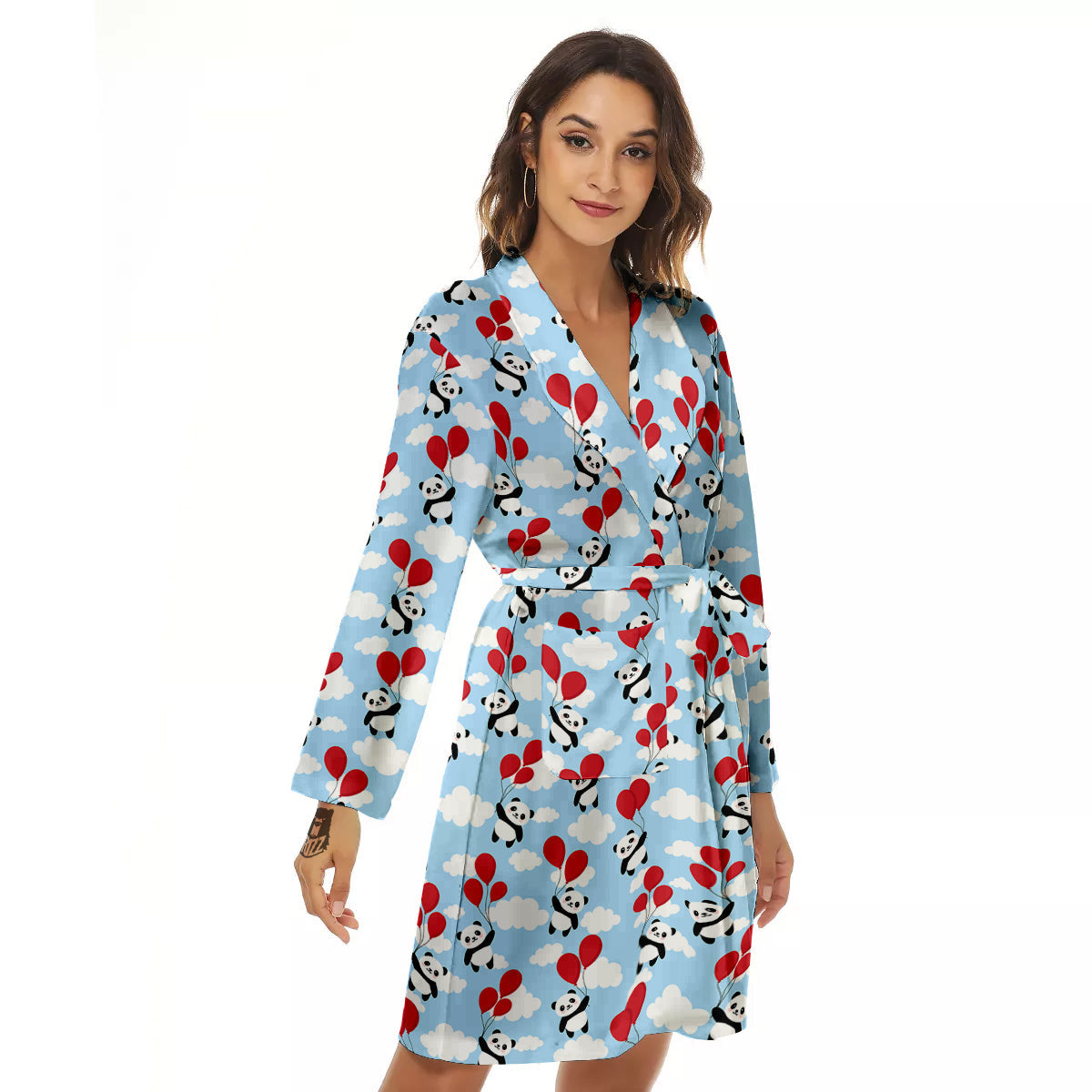 Balloon And Cute Panda Print Pattern Women's Robe-grizzshop