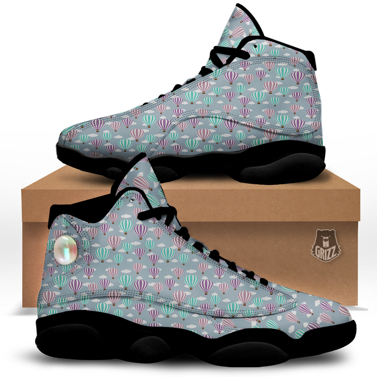 Balloon Cartoon Print Pattern Black Basketball Shoes-grizzshop