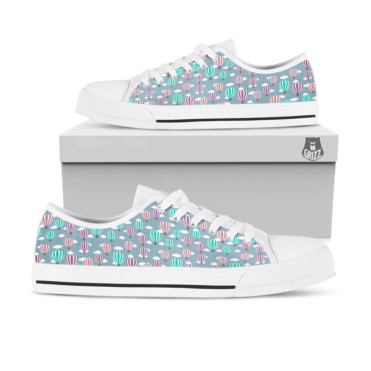 Balloon Cartoon Print Pattern White Low Top Shoes-grizzshop