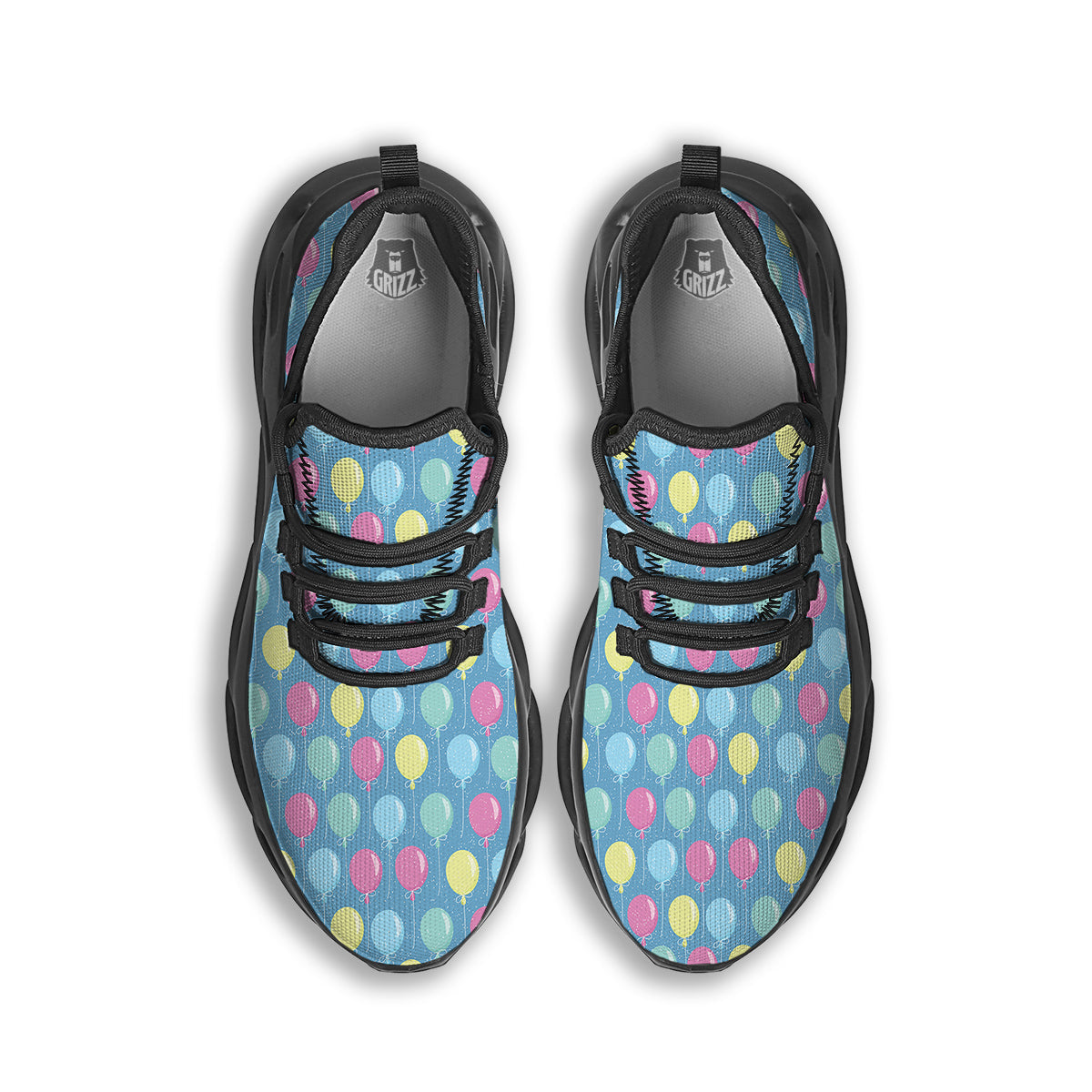 Balloon Colorful Print Pattern Black Running Shoes-grizzshop
