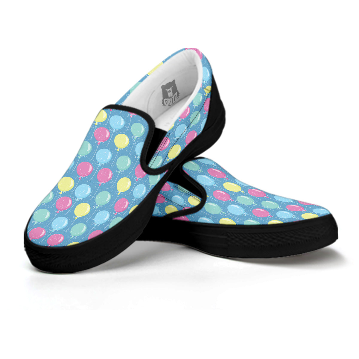 Balloon Colorful Print Pattern Black Slip On Shoes-grizzshop
