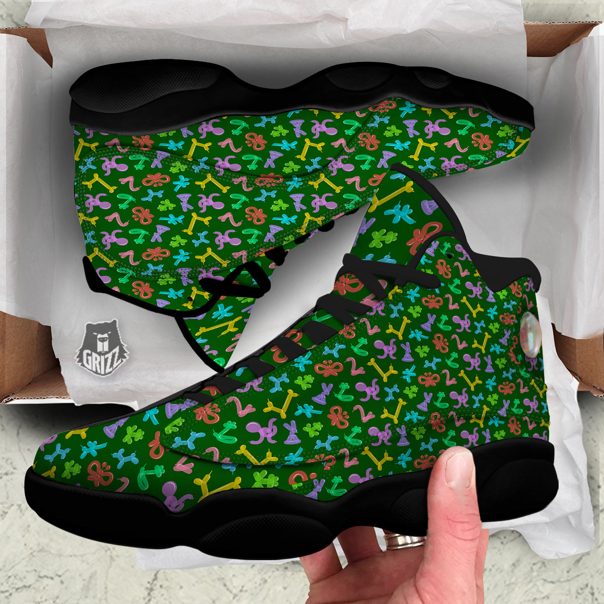 Balloon Modelling Print Pattern Black Basketball Shoes-grizzshop