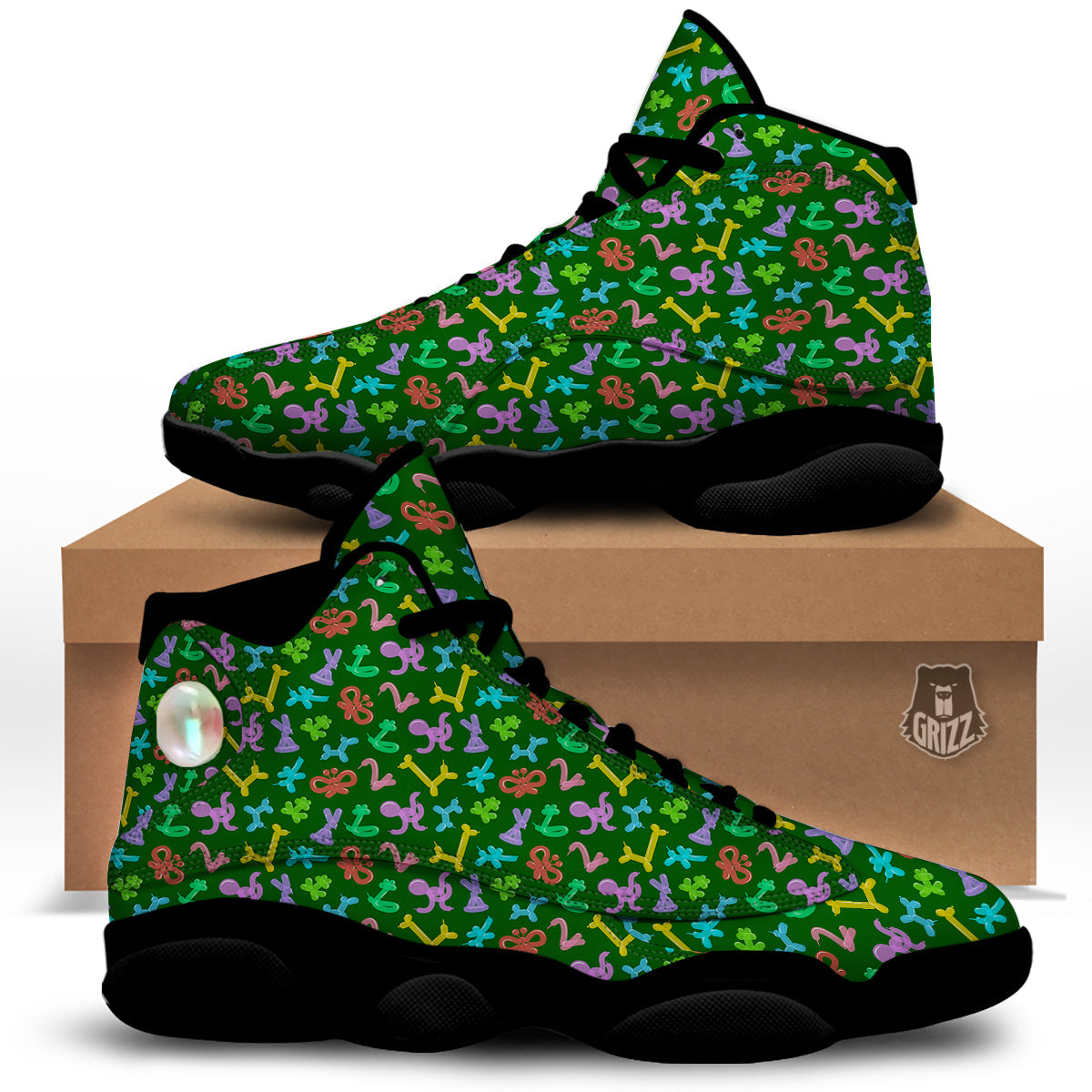 Balloon Modelling Print Pattern Black Basketball Shoes-grizzshop