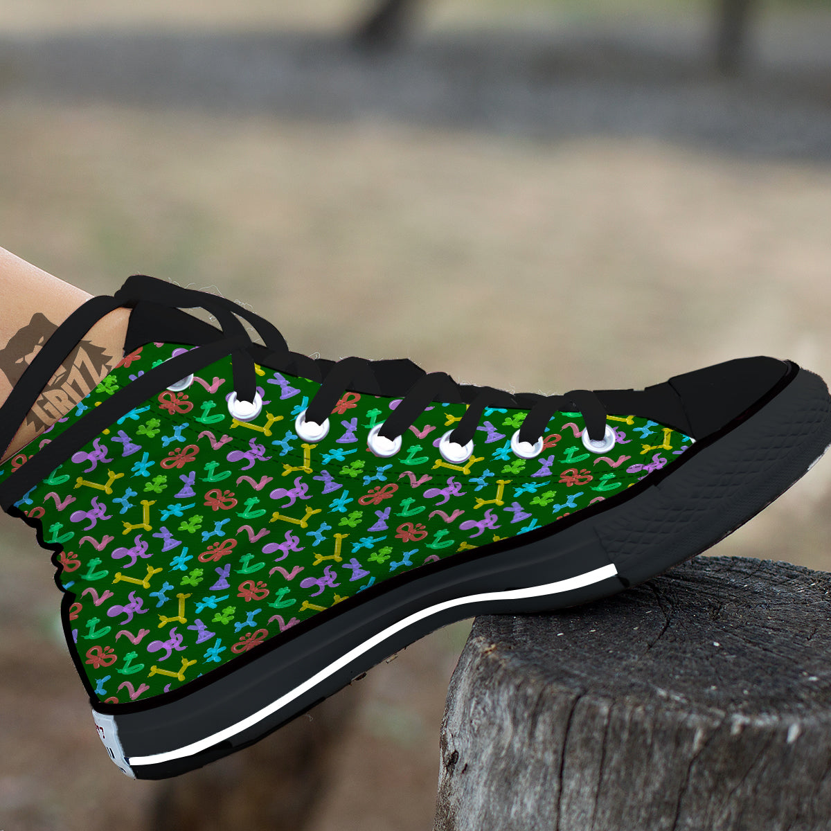 Balloon Modelling Print Pattern Black High Top Shoes-grizzshop