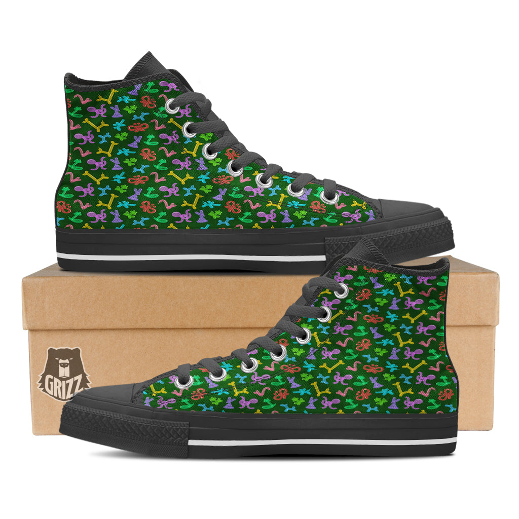 Balloon Modelling Print Pattern Black High Top Shoes-grizzshop