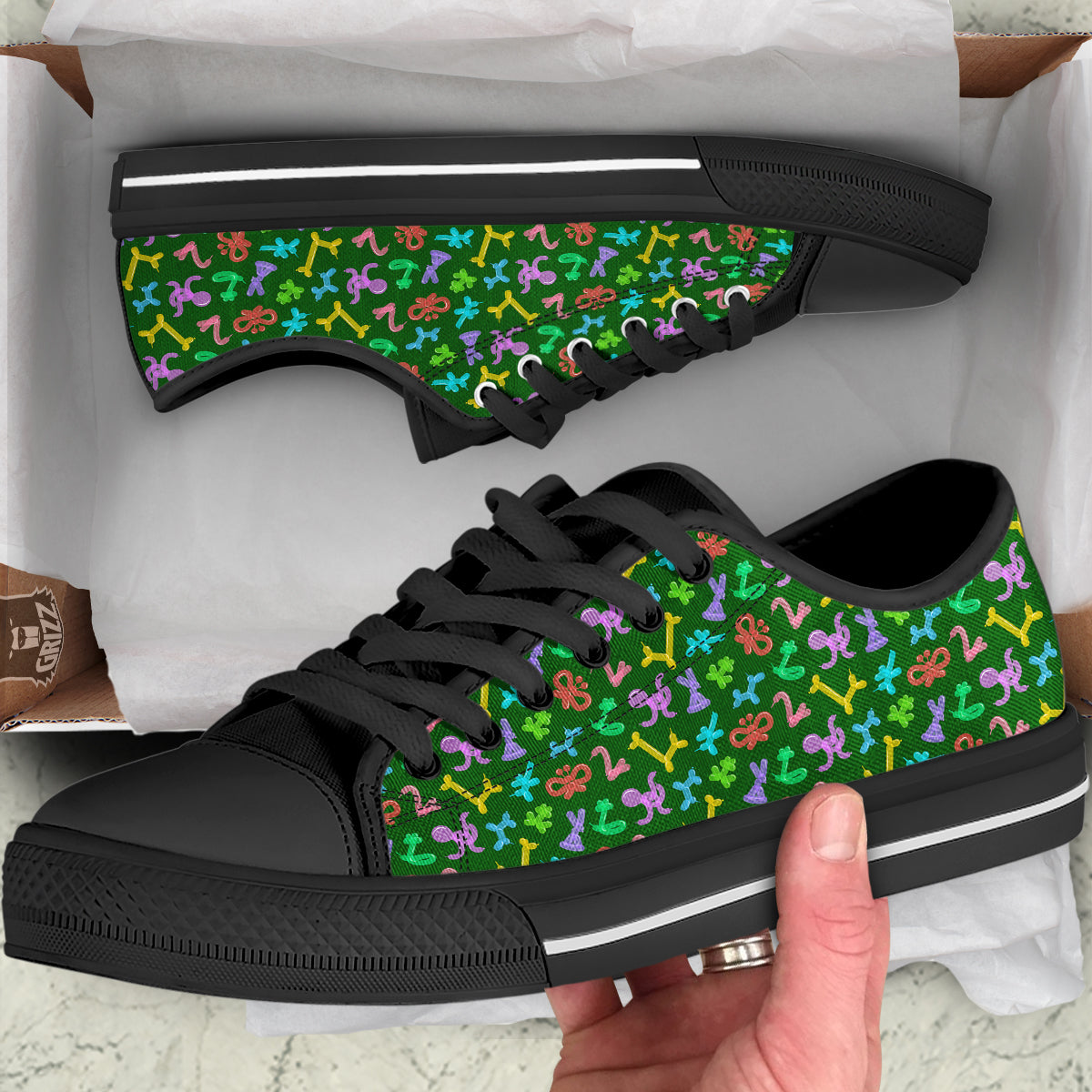 Balloon Modelling Print Pattern Black Low Top Shoes-grizzshop