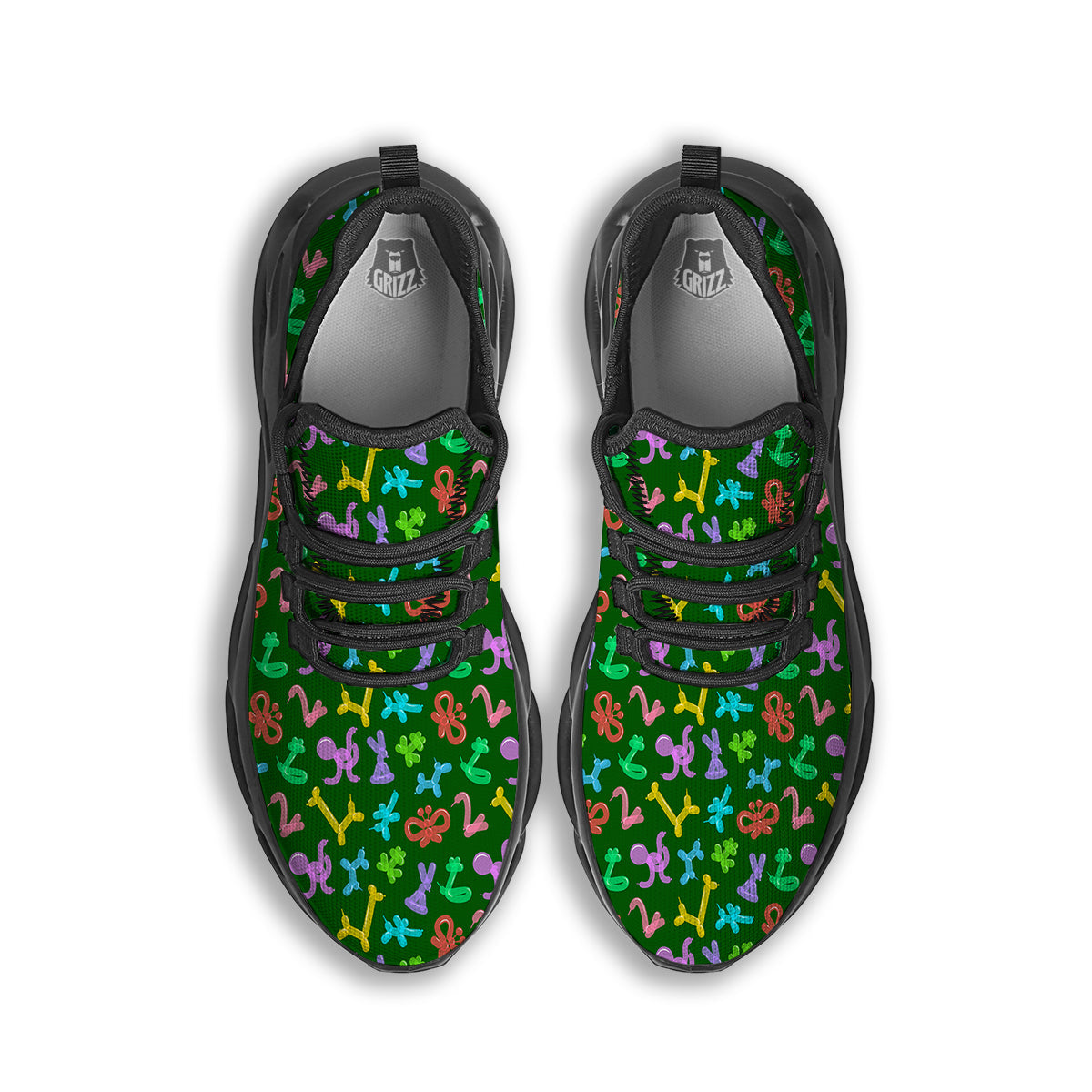 Balloon Modelling Print Pattern Black Running Shoes-grizzshop
